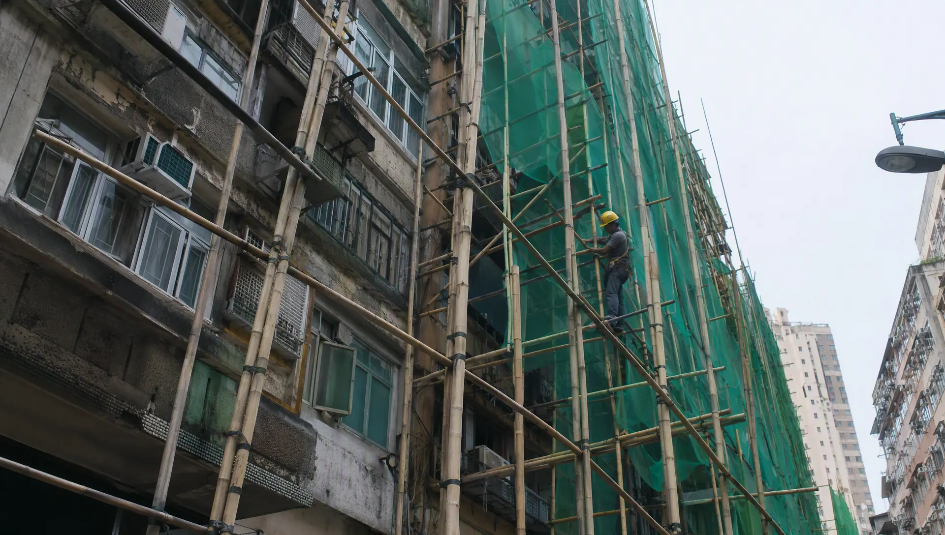 香港唐樓外牆竹棚架工程實景